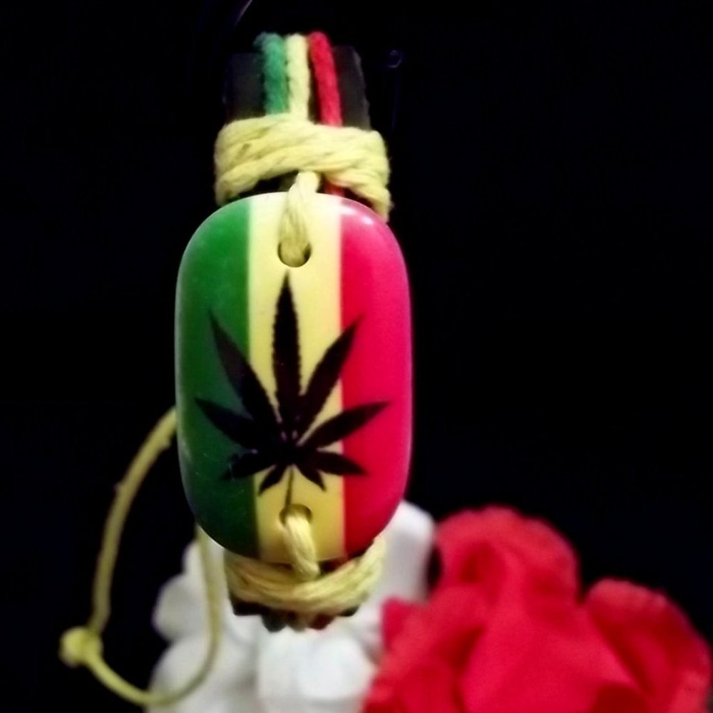 *5/35*  Genuine Leather and Hemp Cord Rasta Bracelet